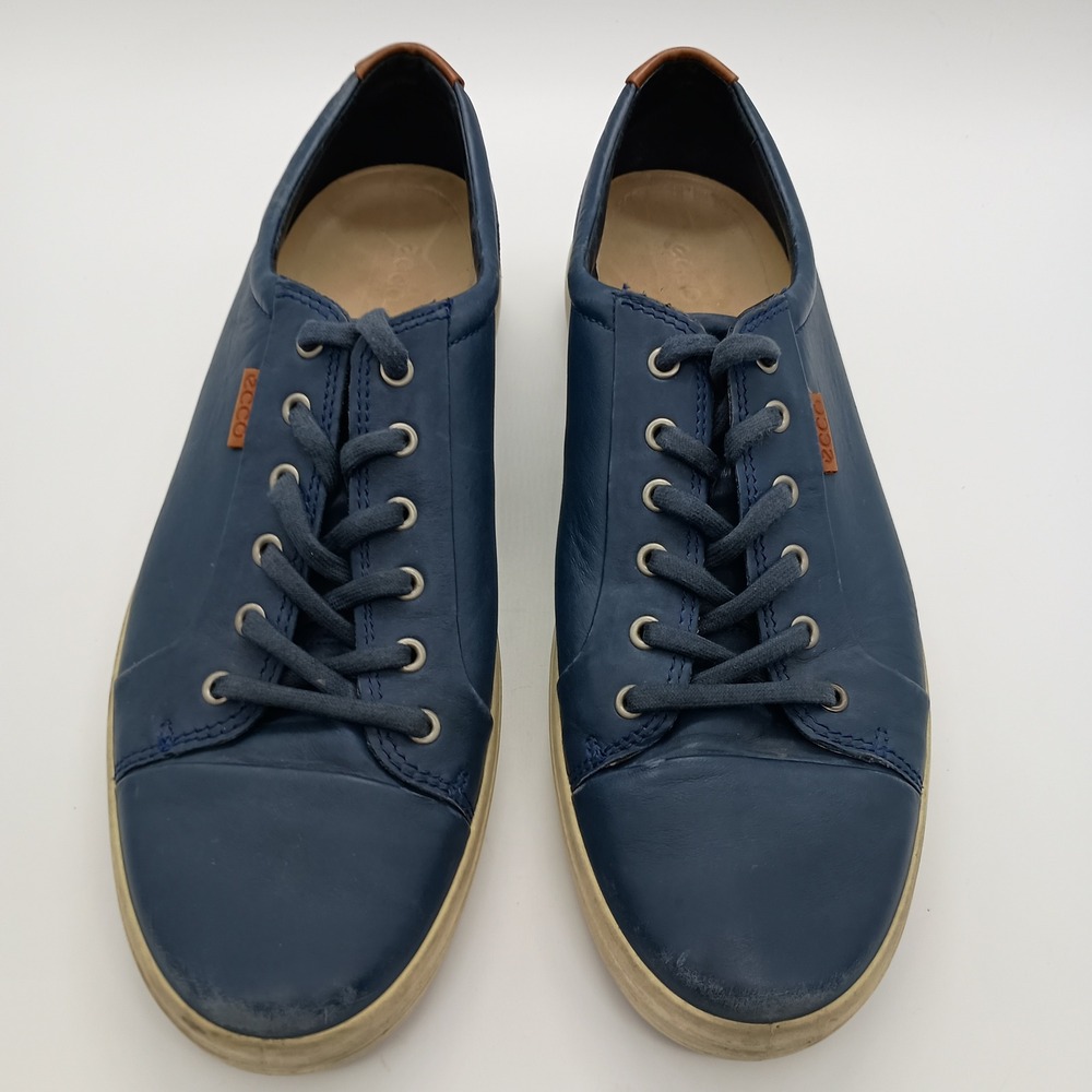ECCO Soft 7 Mens‎ Navy Blue Leather Low Top Sneakers Size EU 47 US 13.5 - Picture 3 of 10